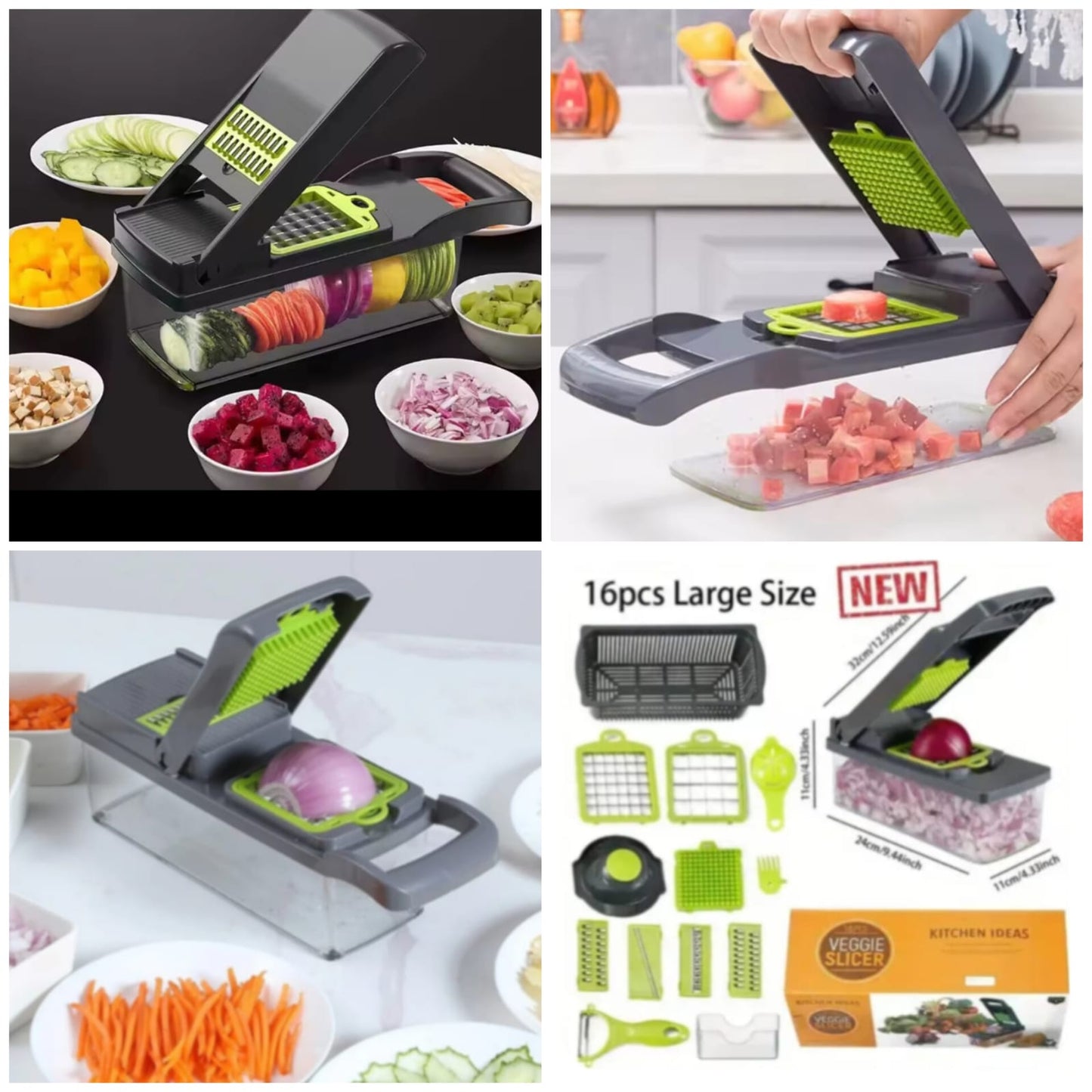 16-in-1 Multifunctional Vegetable Cutter Chopper Slicer — Mandoline Dicer with 8 Interchangeable Stainless Steel Blades