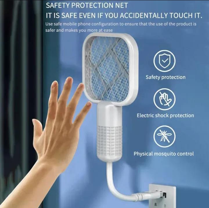 Electric Mosquito Killer Swatter 2-in-1 — USB Rechargeable Mosquito Zapper with Purple Night Light