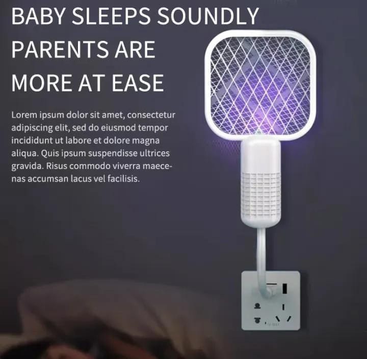 Electric Mosquito Killer Swatter 2-in-1 — USB Rechargeable Mosquito Zapper with Purple Night Light