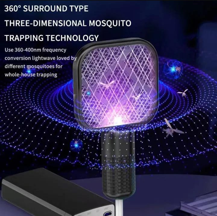 Electric Mosquito Killer Swatter 2-in-1 — USB Rechargeable Mosquito Zapper with Purple Night Light