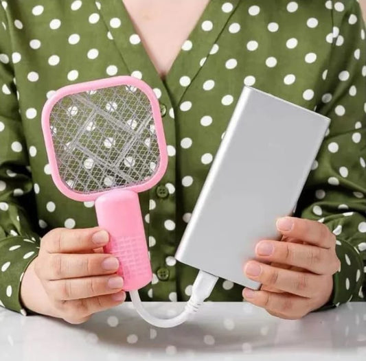 Electric Mosquito Killer Swatter 2-in-1 — USB Rechargeable Mosquito Zapper with Purple Night Light