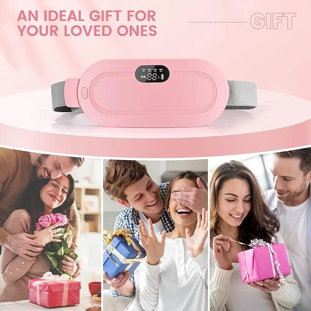 Portable Menstrual Heating Pad Belt — Cordless Smart Cramp Relief Massager with Vibration LED Display Rechargeable Women