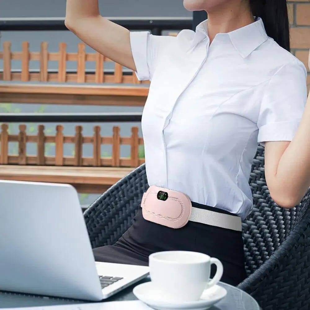 Portable Menstrual Heating Pad Belt — Cordless Smart Cramp Relief Massager with Vibration LED Display Rechargeable Women
