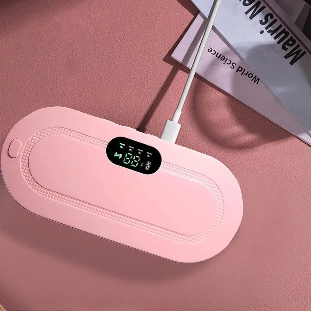 Portable Menstrual Heating Pad Belt — Cordless Smart Cramp Relief Massager with Vibration LED Display Rechargeable Women