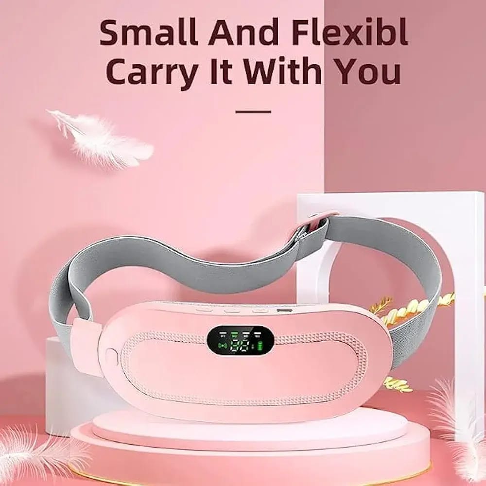 Portable Menstrual Heating Pad Belt — Cordless Smart Cramp Relief Massager with Vibration LED Display Rechargeable Women
