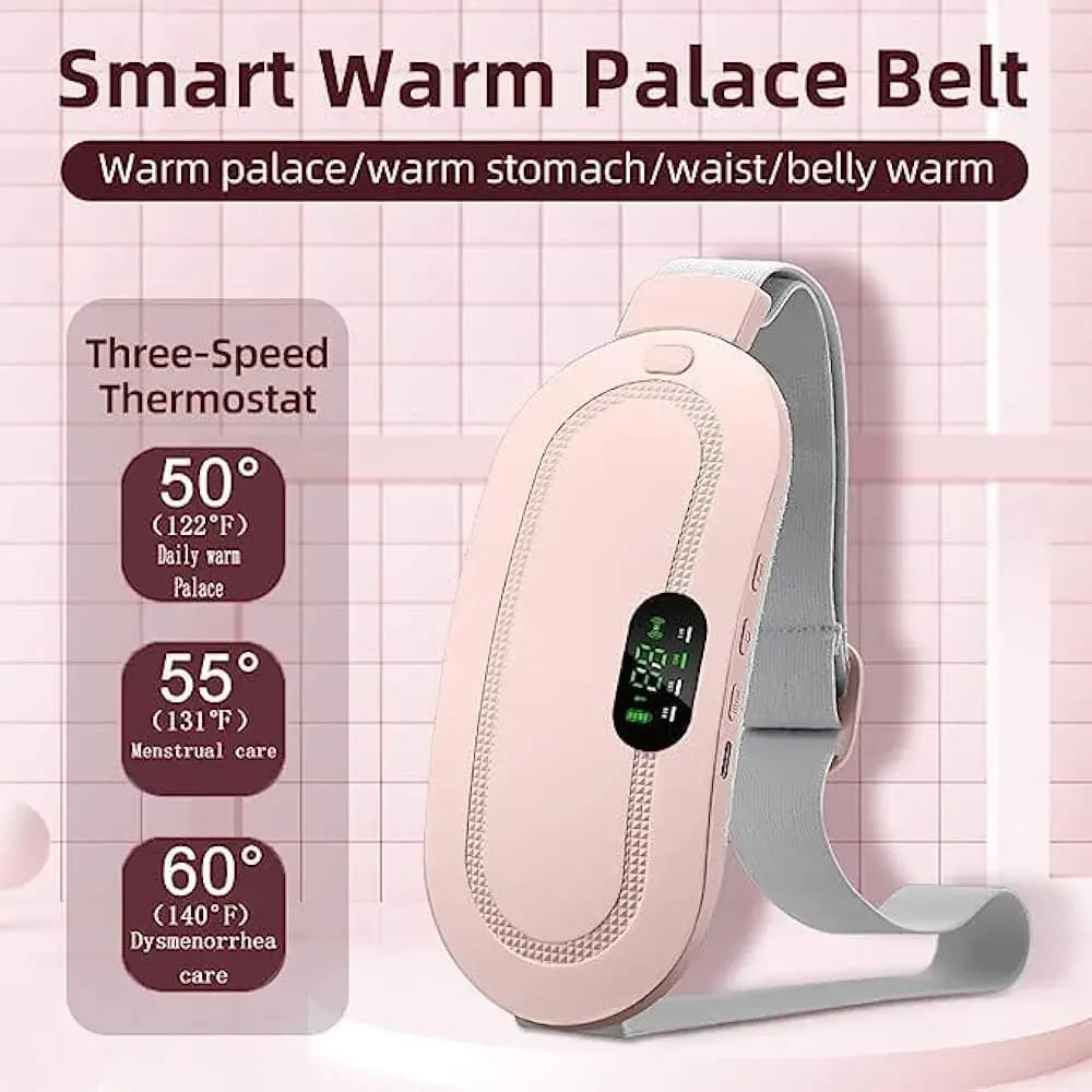 Portable Menstrual Heating Pad Belt — Cordless Smart Cramp Relief Massager with Vibration LED Display Rechargeable Women