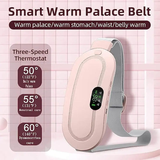 Portable Menstrual Heating Pad Belt — Cordless Smart Cramp Relief Massager with Vibration LED Display Rechargeable Women