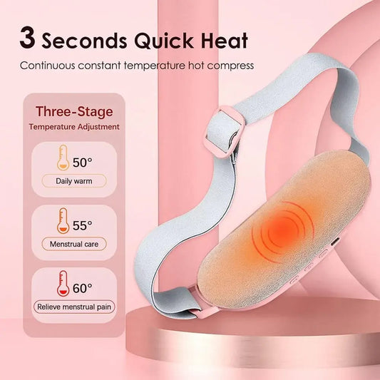 Portable Menstrual Heating Pad Belt — Cordless Smart Cramp Relief Massager with Vibration LED Display Rechargeable Women
