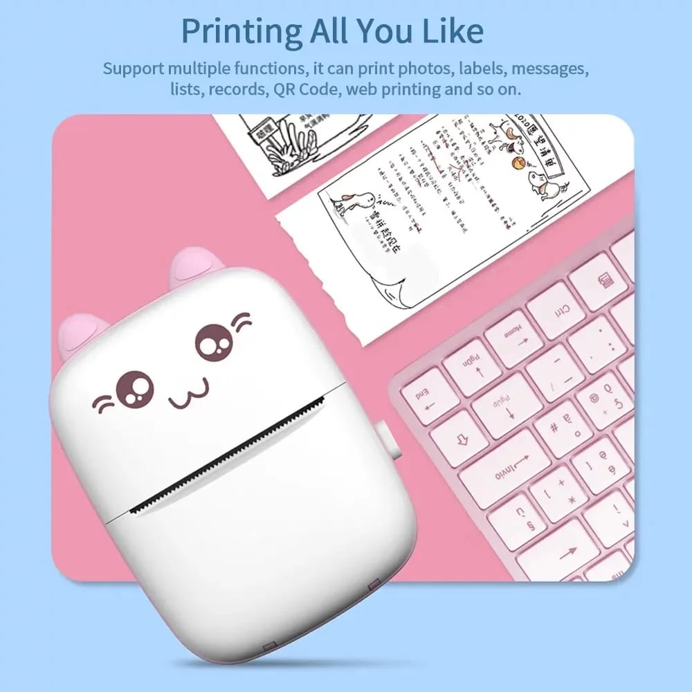 Mini Bluetooth thermal printer inkless wireless — side view
