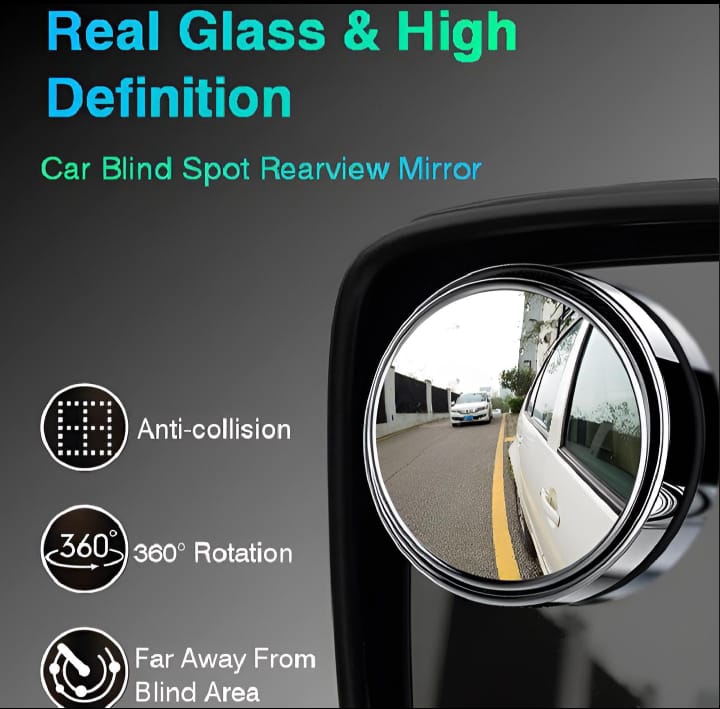 Blind Spot Car Mirror Set of 2 — Wide Angle Adjustable Convex Side Mirror for Universal Vehicles Safer Driving
